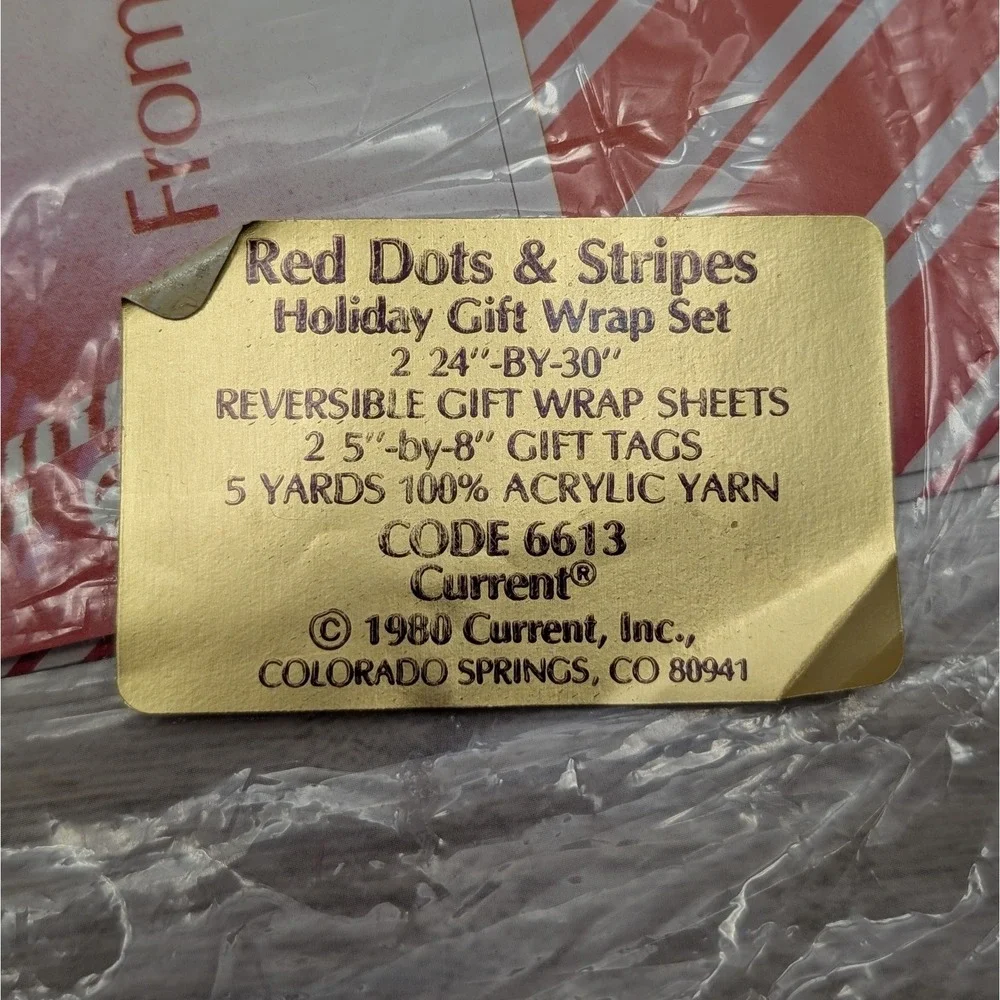 Vintage Current Inc Paper Christmas Gift Wrap Set 1980 6613 Red Dots & Stripes